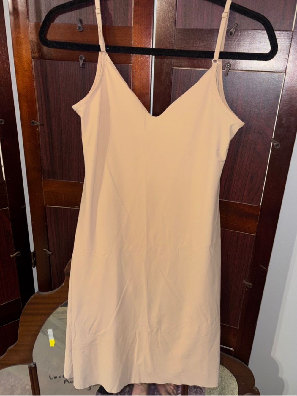 Simple Nude Slip Dress - V-Neck Spaghetti Straps adjustable